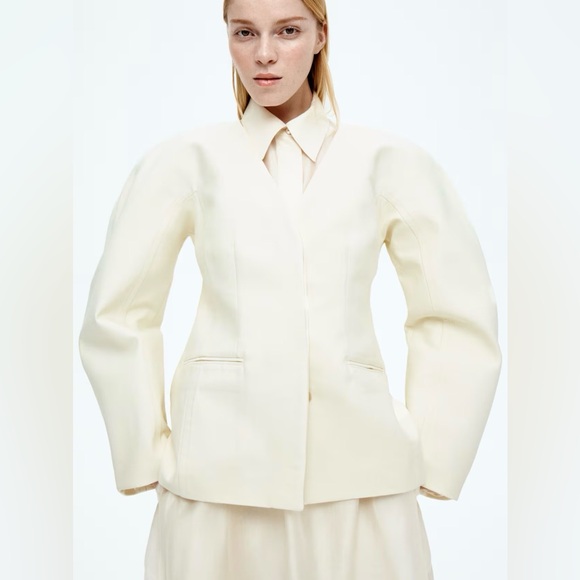 H&M collarless cream twill blazer XXL NWT